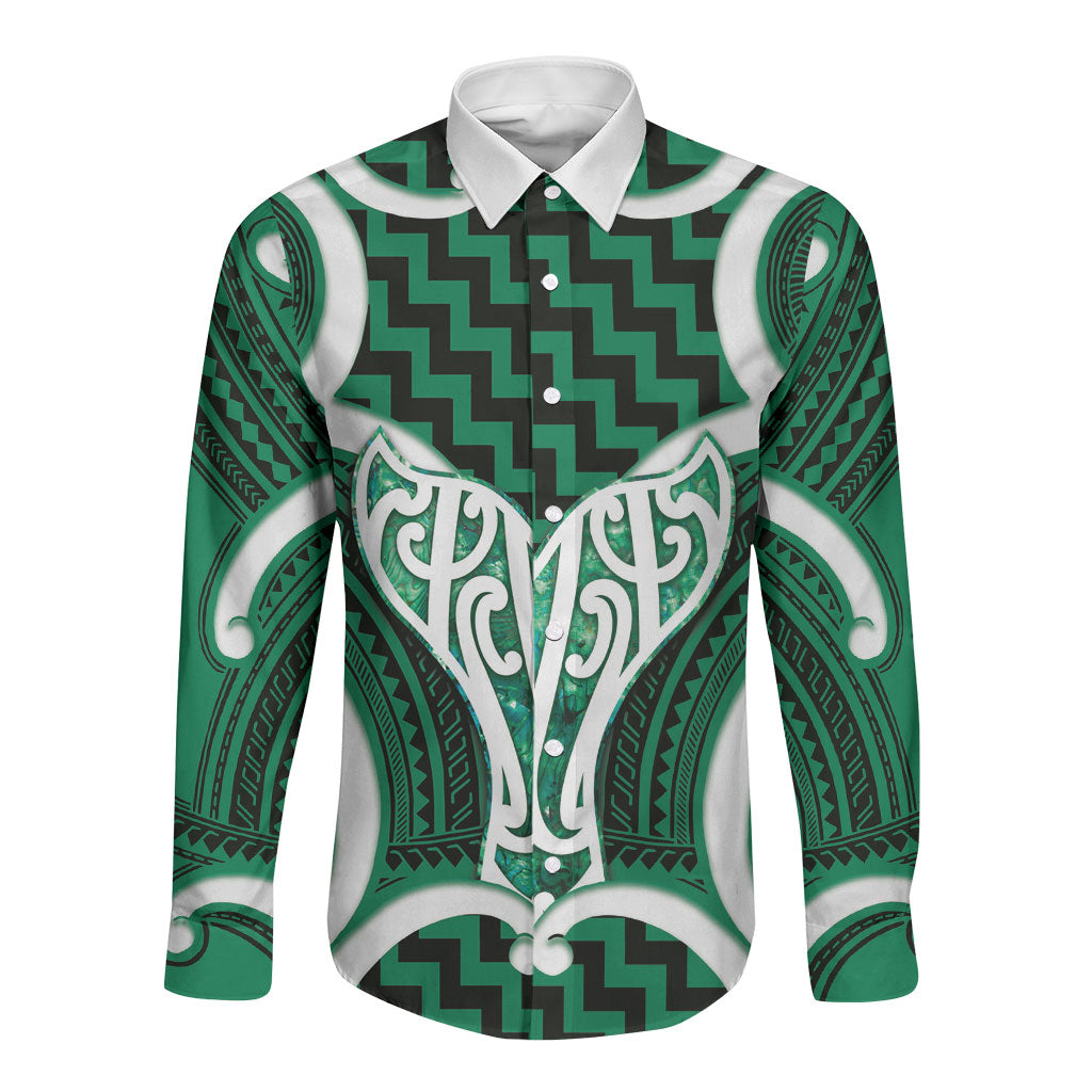 Aotearoa Atua Tangaroa Personalised Long Sleeve Button Shirt God Of The Sea Maori Whale Tail Green LT14 Unisex Green - Polynesian Pride