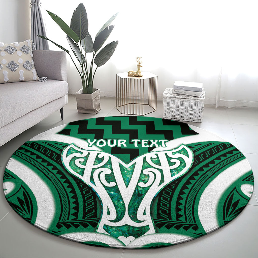 Aotearoa Atua Tangaroa Personalised Round Carpet God Of The Sea Maori Whale Tail Green