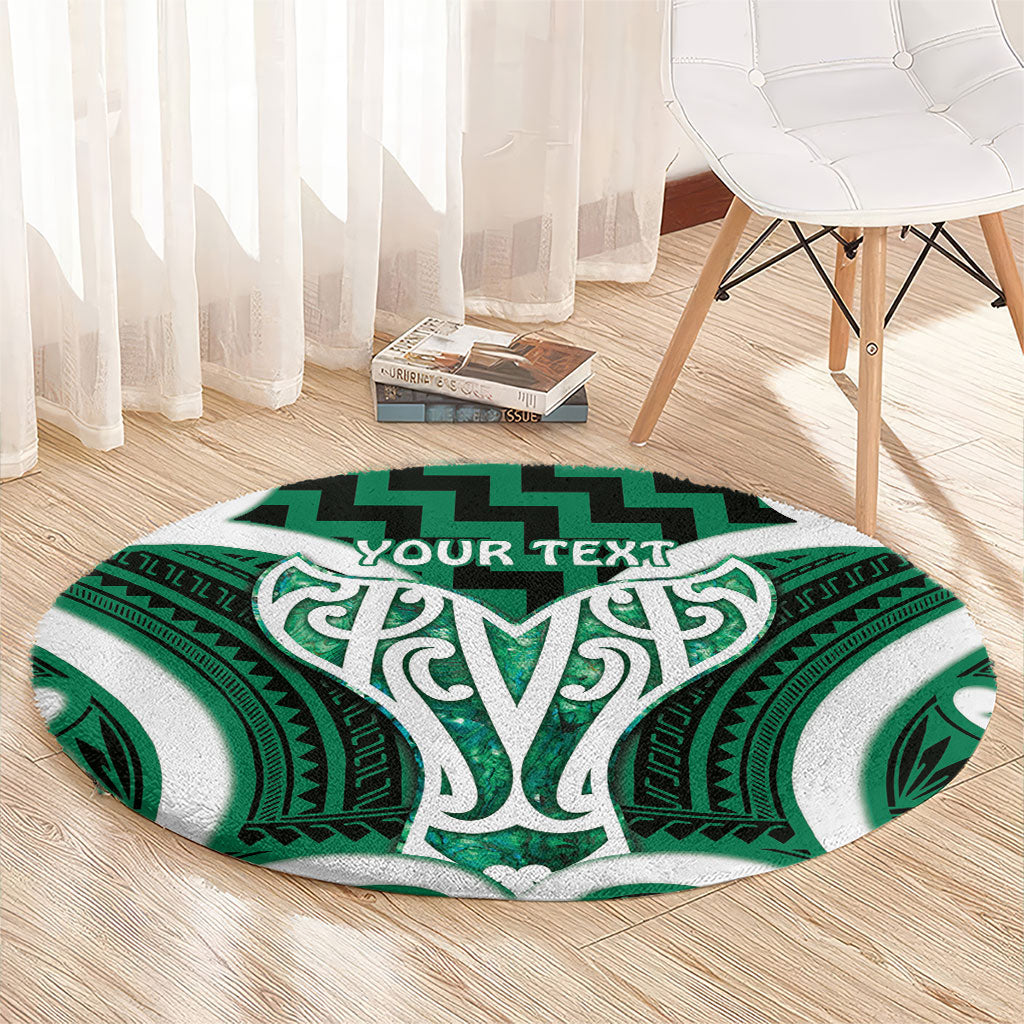 Aotearoa Atua Tangaroa Personalised Round Carpet God Of The Sea Maori Whale Tail Green