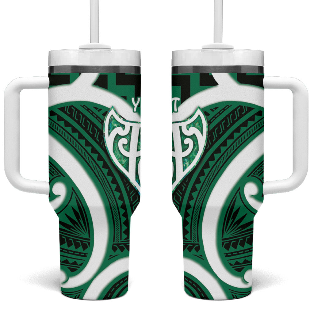 Aotearoa Atua Tangaroa Personalised Tumbler With Handle God Of The Sea Maori Whale Tail Green