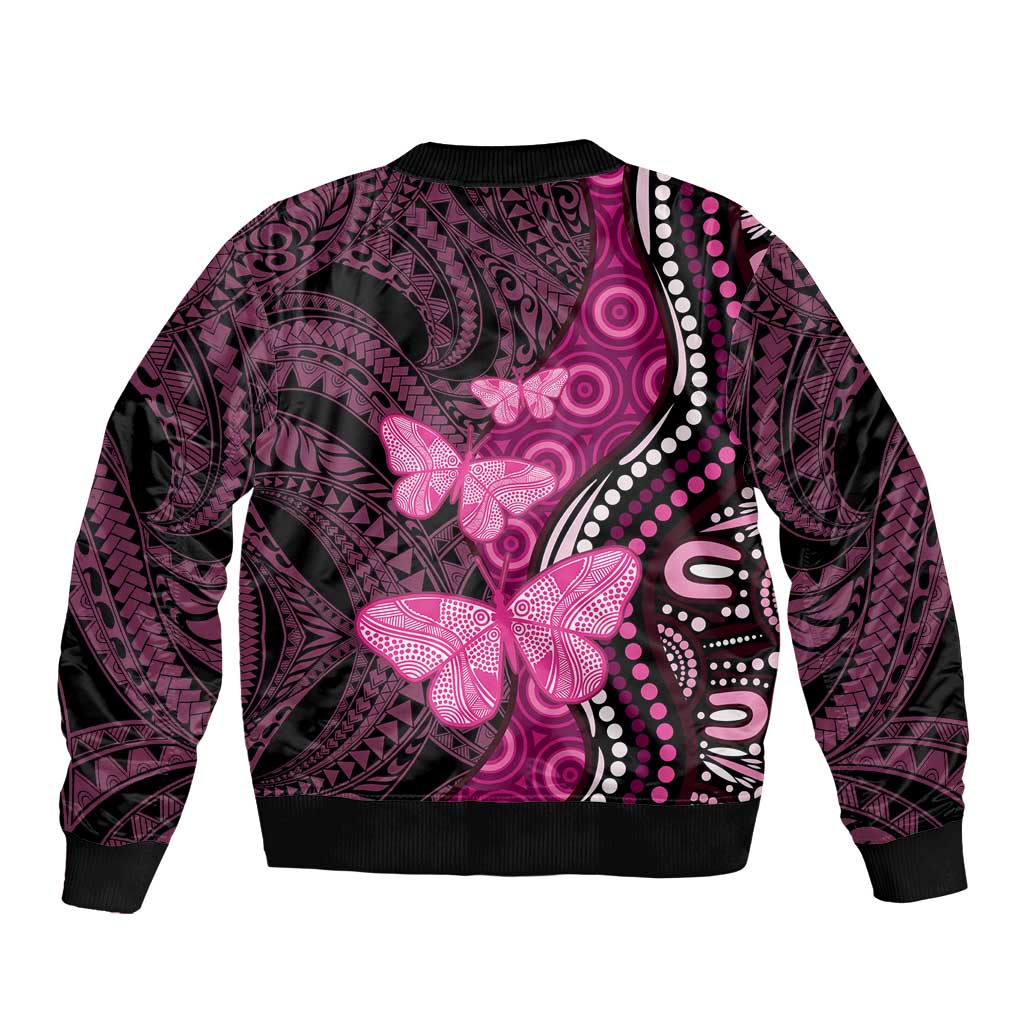 Think Pink Breast Cancer Awareness Bomber Jacket Butterfly Aboriginal Mix Polynesian Pattern