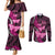 Think Pink Breast Cancer Awareness Couples Matching Mermaid Dress and Long Sleeve Button Shirt Butterfly Aboriginal Mix Polynesian Pattern