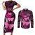 Think Pink Breast Cancer Awareness Couples Matching Short Sleeve Bodycon Dress and Long Sleeve Button Shirt Butterfly Aboriginal Mix Polynesian Pattern