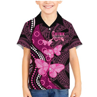 Think Pink Breast Cancer Awareness Family Matching Mermaid Dress and Hawaiian Shirt Butterfly Aboriginal Mix Polynesian Pattern