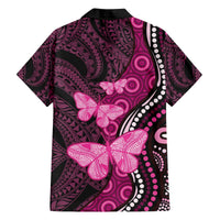 Think Pink Breast Cancer Awareness Family Matching Off The Shoulder Long Sleeve Dress and Hawaiian Shirt Butterfly Aboriginal Mix Polynesian Pattern