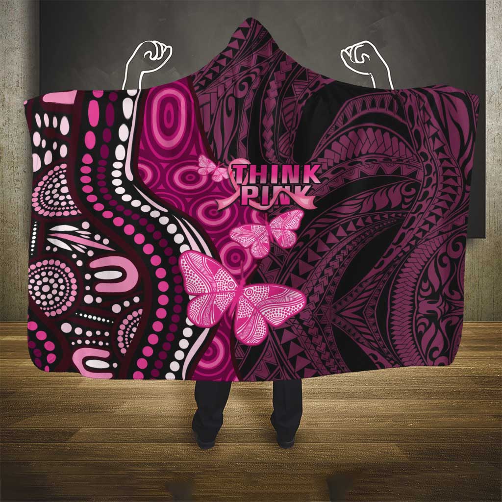 Think Pink Breast Cancer Awareness Hooded Blanket Butterfly Aboriginal Mix Polynesian Pattern