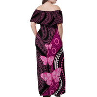 Think Pink Breast Cancer Awareness Off Shoulder Maxi Dress Butterfly Aboriginal Mix Polynesian Pattern