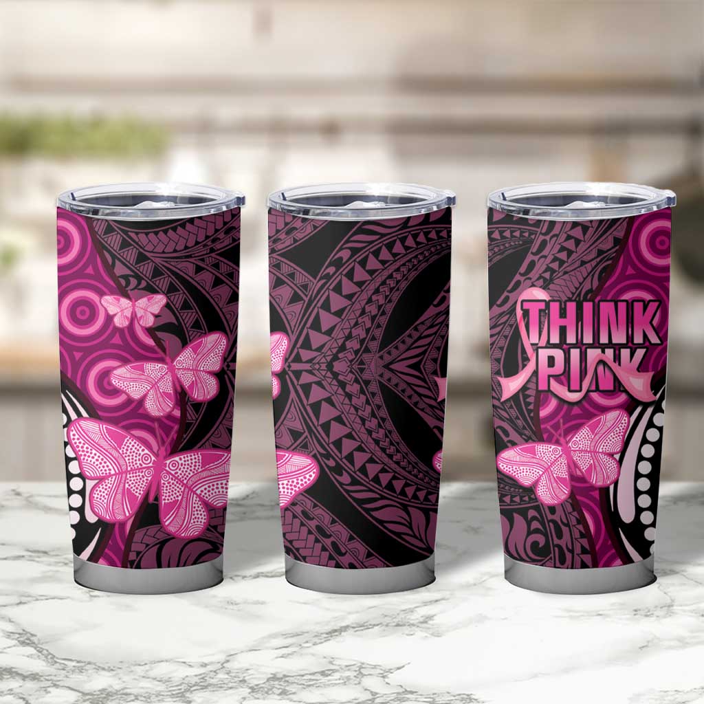 Think Pink Breast Cancer Awareness Tumbler Cup Butterfly Aboriginal Mix Polynesian Pattern