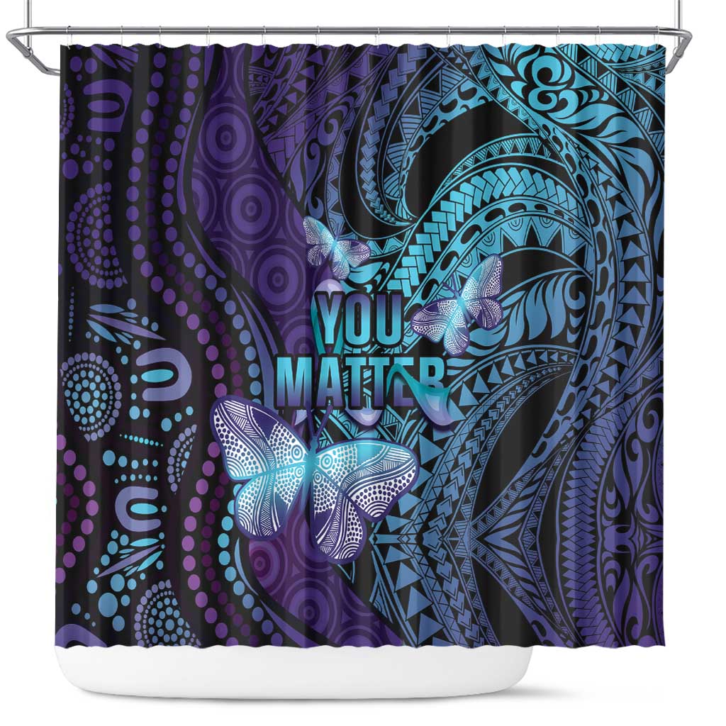 You Matter Suicide Prevention Awareness Shower Curtain Butterfly Aboriginal Mix Polynesian Pattern