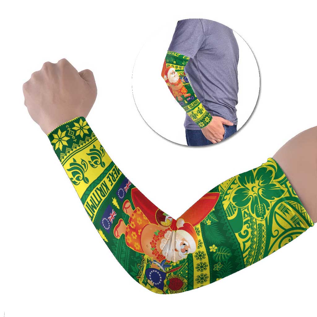 Cook Islands Christmas Arm Sleeves Surfing Santa Mere Kiritimiti - Polynesian Pride