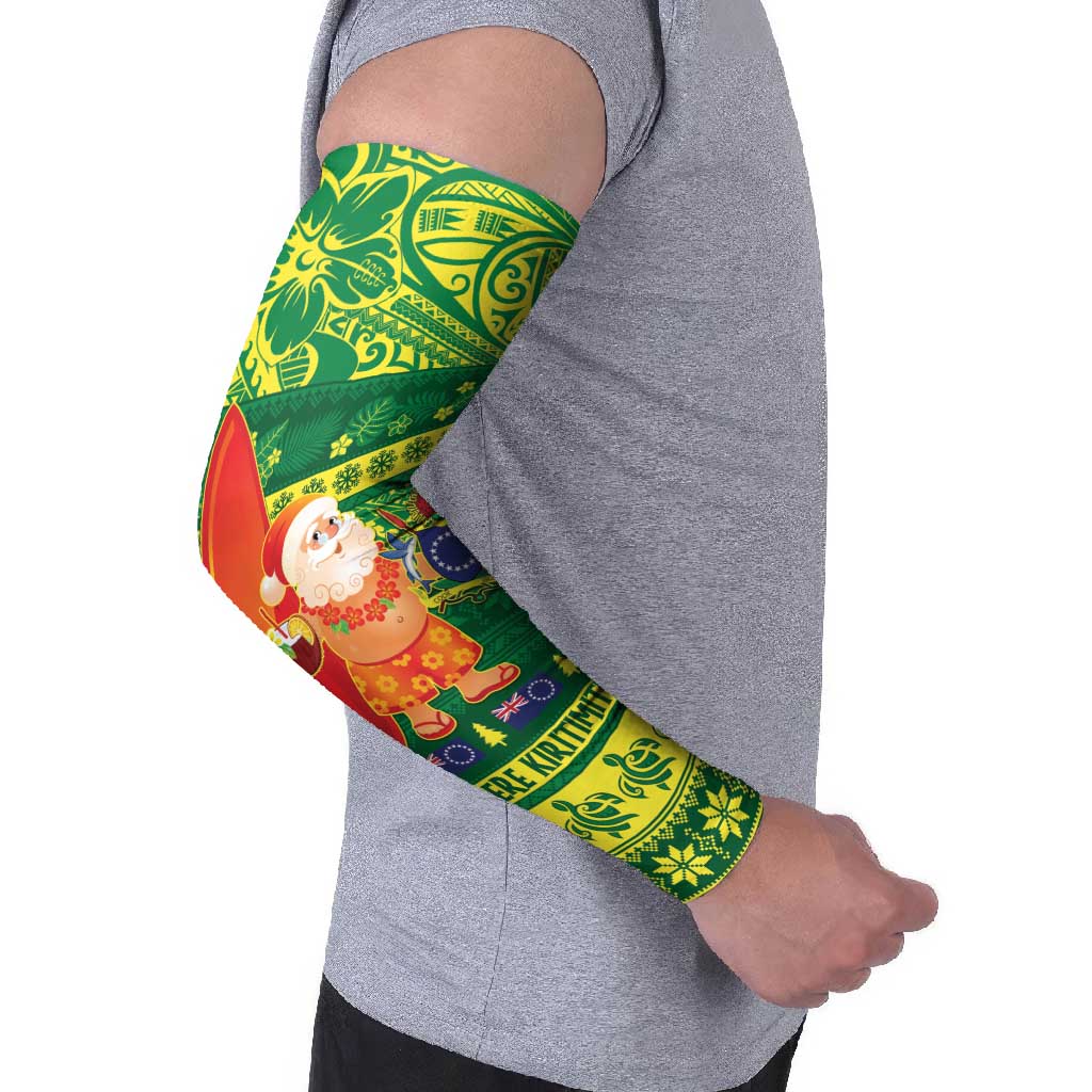 Cook Islands Christmas Arm Sleeves Surfing Santa Mere Kiritimiti - Polynesian Pride