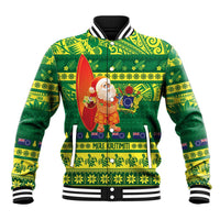 Cook Islands Christmas Baseball Jacket Surfing Santa Mere Kiritimiti - Polynesian Pride