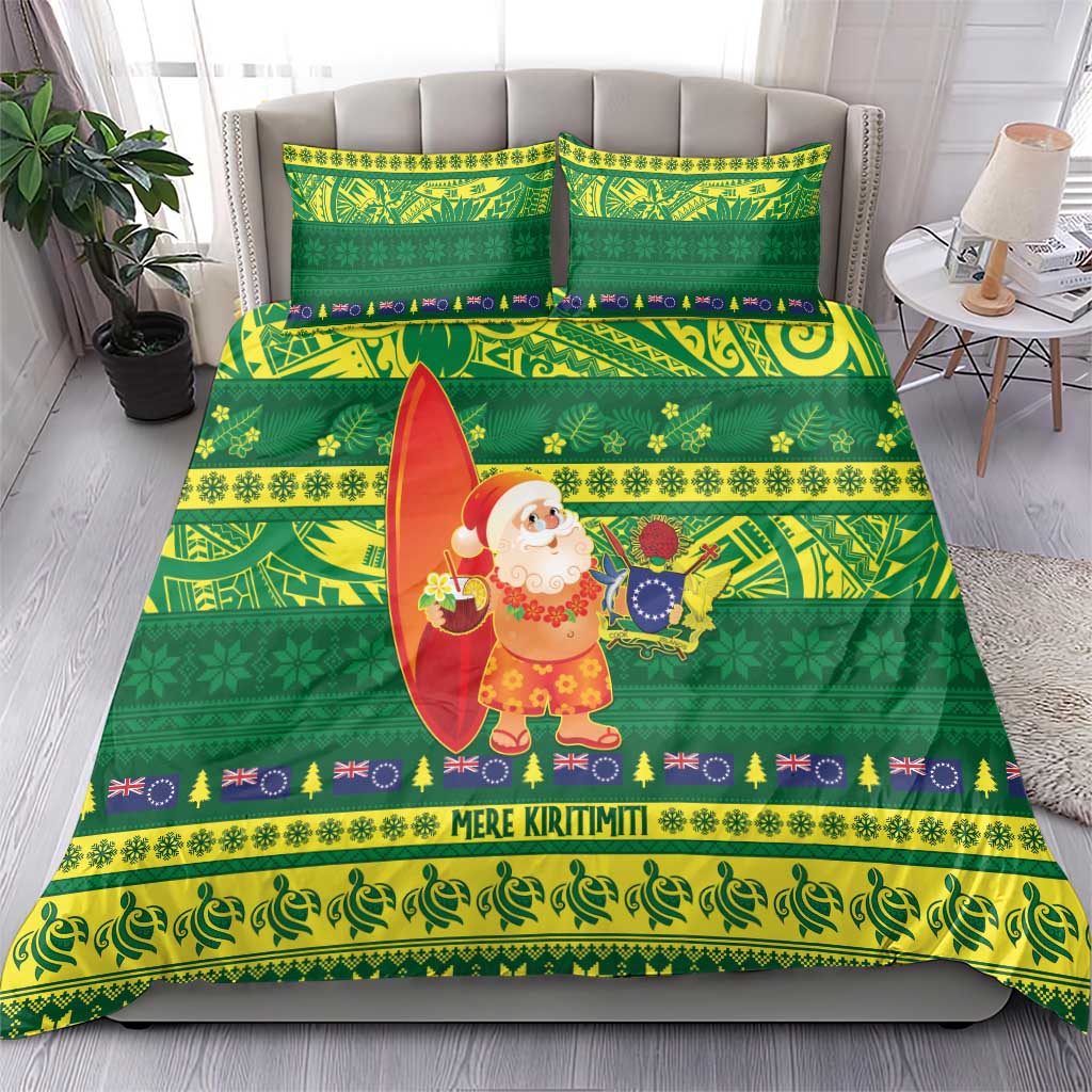 Cook Islands Christmas Bedding Set Surfing Santa Mere Kiritimiti - Polynesian Pride