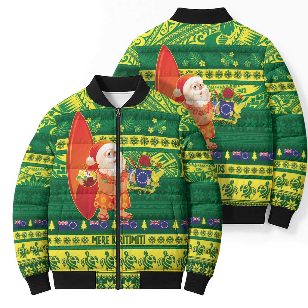 Cook Islands Christmas Bomber Puffer Jacket Surfing Santa Mere Kiritimiti - Polynesian Pride