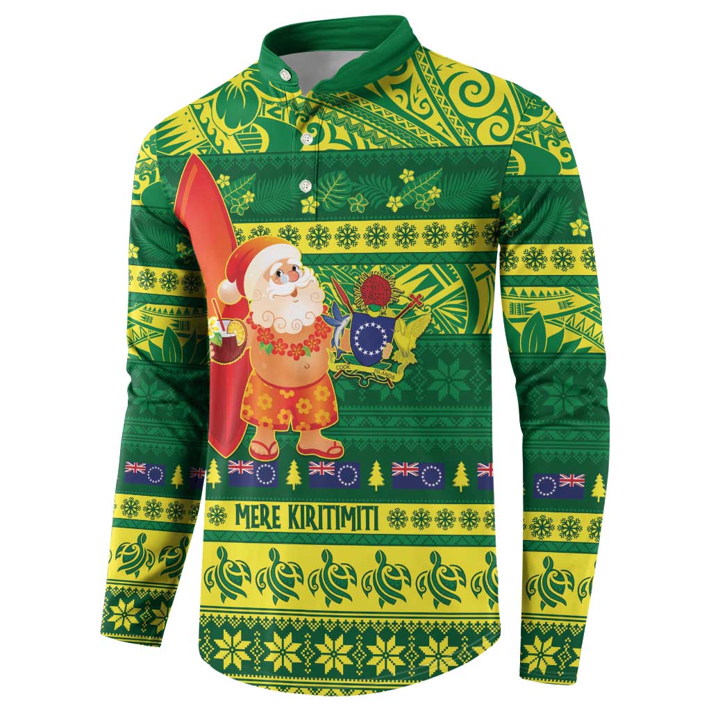 Cook Islands Christmas Button Sweatshirt Surfing Santa Mere Kiritimiti LT14 - Polynesian Pride