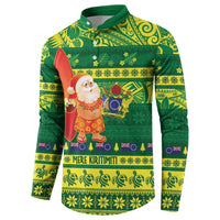 Cook Islands Christmas Button Sweatshirt Surfing Santa Mere Kiritimiti LT14 - Polynesian Pride