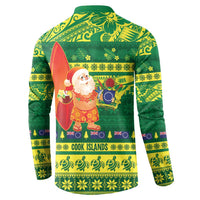 Cook Islands Christmas Button Sweatshirt Surfing Santa Mere Kiritimiti LT14 - Polynesian Pride