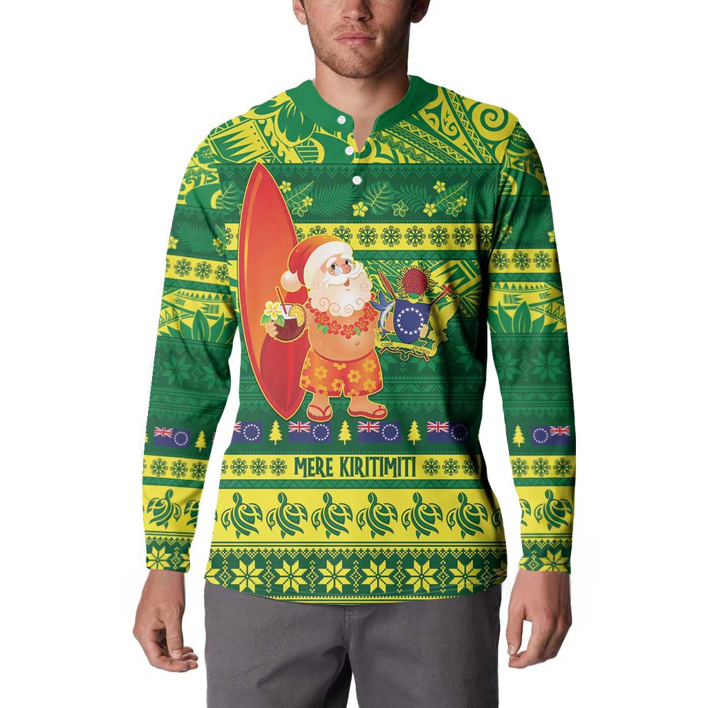 Cook Islands Christmas Button Sweatshirt Surfing Santa Mere Kiritimiti LT14 - Polynesian Pride