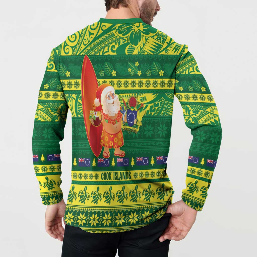 Cook Islands Christmas Button Sweatshirt Surfing Santa Mere Kiritimiti LT14 - Polynesian Pride