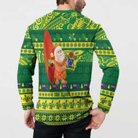 Cook Islands Christmas Button Sweatshirt Surfing Santa Mere Kiritimiti LT14 - Polynesian Pride