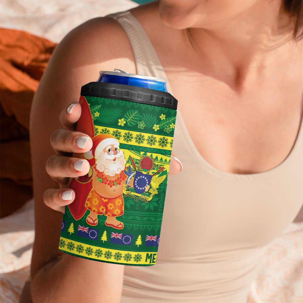 Cook Islands Christmas 4 in 1 Can Cooler Tumbler Surfing Santa Mere Kiritimiti - Polynesian Pride