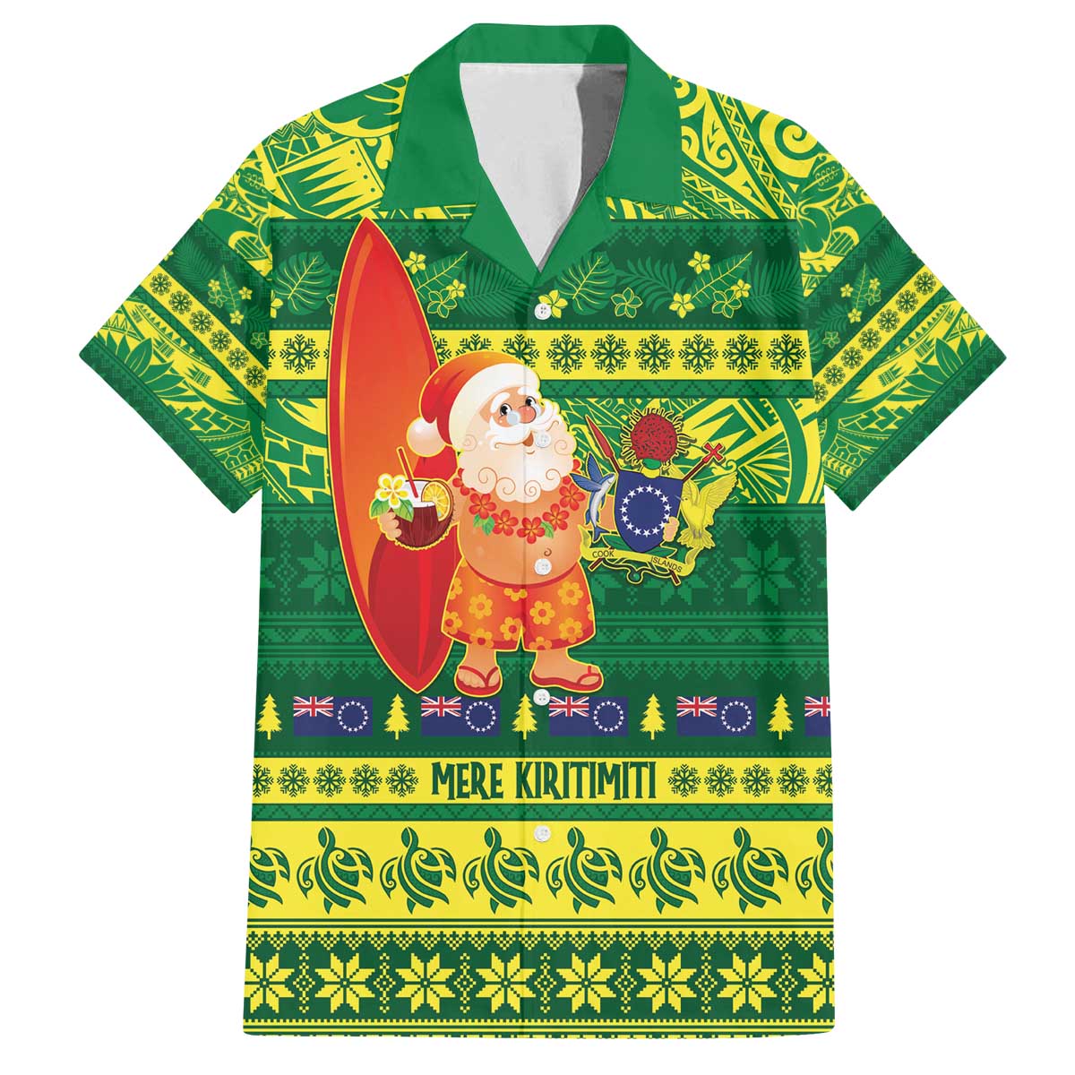 Cook Islands Christmas Family Matching Off The Shoulder Long Sleeve Dress and Hawaiian Shirt Surfing Santa Mere Kiritimiti - Polynesian Pride