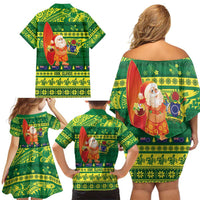 Cook Islands Christmas Family Matching Off Shoulder Short Dress and Hawaiian Shirt Surfing Santa Mere Kiritimiti - Polynesian Pride