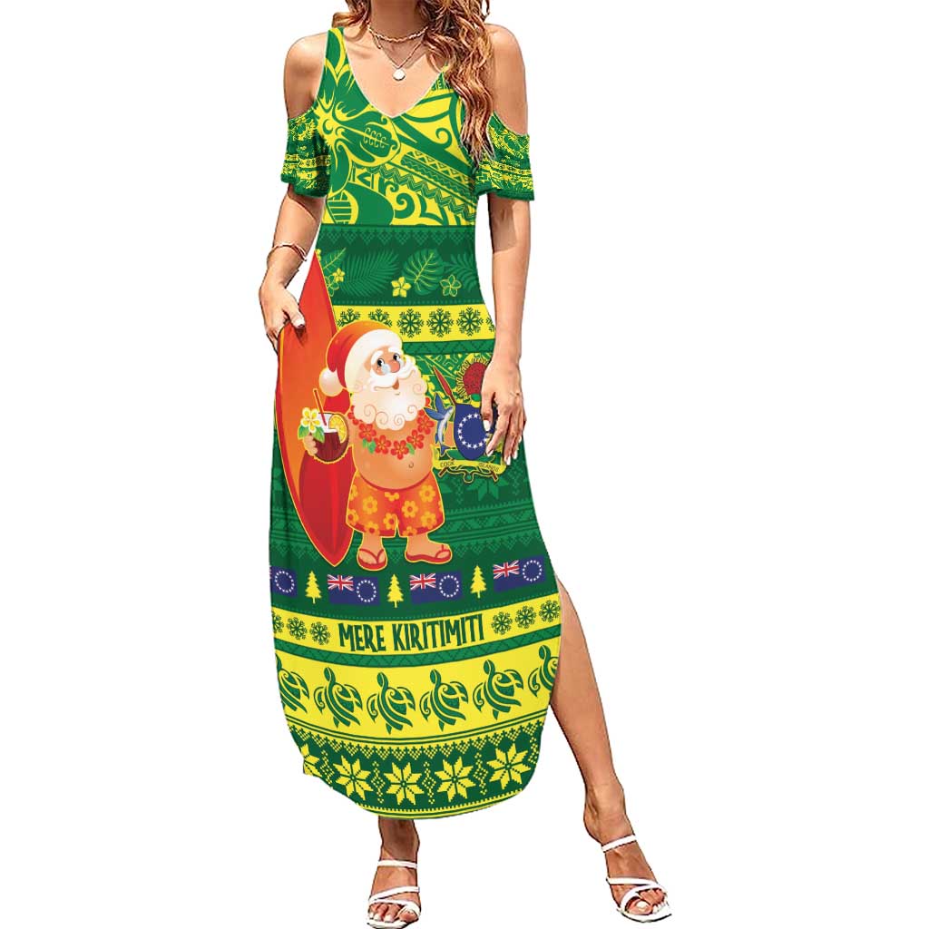 Cook Islands Christmas Family Matching Summer Maxi Dress and Hawaiian Shirt Surfing Santa Mere Kiritimiti - Polynesian Pride