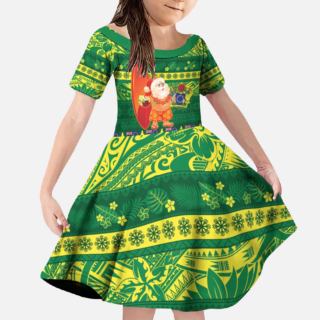 Cook Islands Christmas Family Matching Tank Maxi Dress and Hawaiian Shirt Surfing Santa Mere Kiritimiti - Polynesian Pride