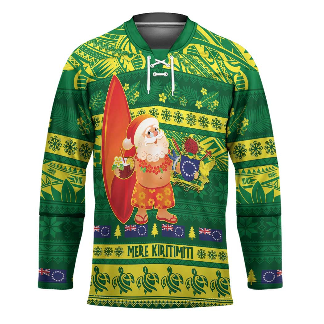 Cook Islands Christmas Hockey Jersey Surfing Santa Mere Kiritimiti - Polynesian Pride