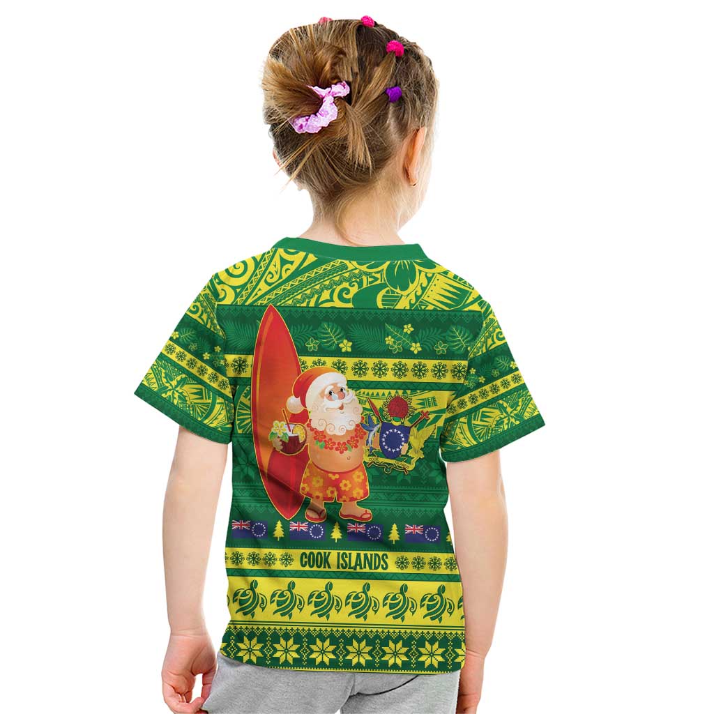 Cook Islands Christmas Kid T Shirt Surfing Santa Mere Kiritimiti - Polynesian Pride