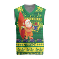 Cook Islands Christmas Knitted V-Neck Vest Surfing Santa Mere Kiritimiti LT14 Green - Polynesian Pride