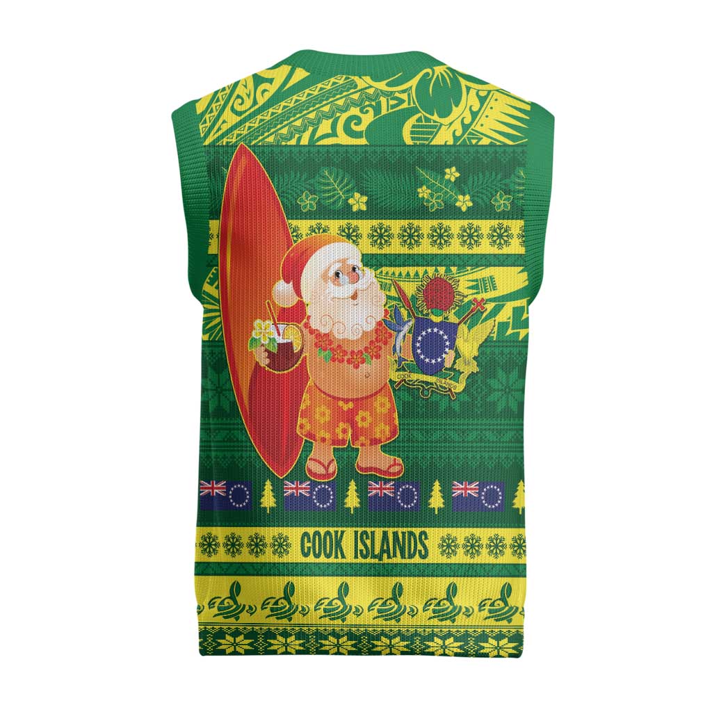 Cook Islands Christmas Knitted V-Neck Vest Surfing Santa Mere Kiritimiti LT14 - Polynesian Pride