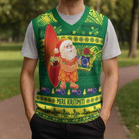 Cook Islands Christmas Knitted V-Neck Vest Surfing Santa Mere Kiritimiti LT14 - Polynesian Pride
