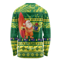 Cook Islands Christmas Long Sleeve Shirt Surfing Santa Mere Kiritimiti - Polynesian Pride
