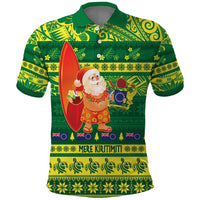 Cook Islands Christmas Polo Shirt Surfing Santa Mere Kiritimiti - Polynesian Pride