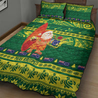Cook Islands Christmas Quilt Bed Set Surfing Santa Mere Kiritimiti - Polynesian Pride