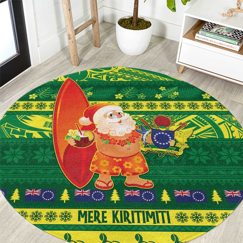 Cook Islands Christmas Round Carpet Surfing Santa Mere Kiritimiti - Polynesian Pride