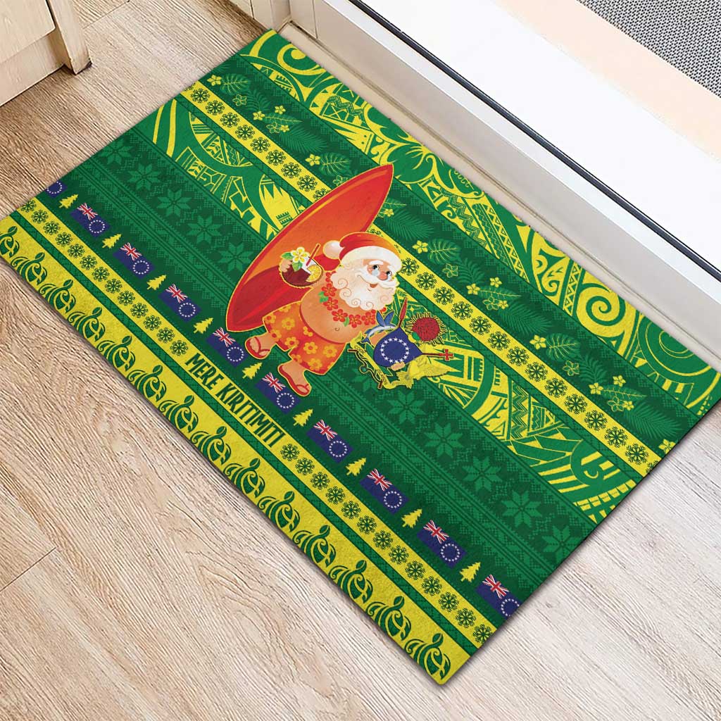 Cook Islands Christmas Rubber Doormat Surfing Santa Mere Kiritimiti - Polynesian Pride