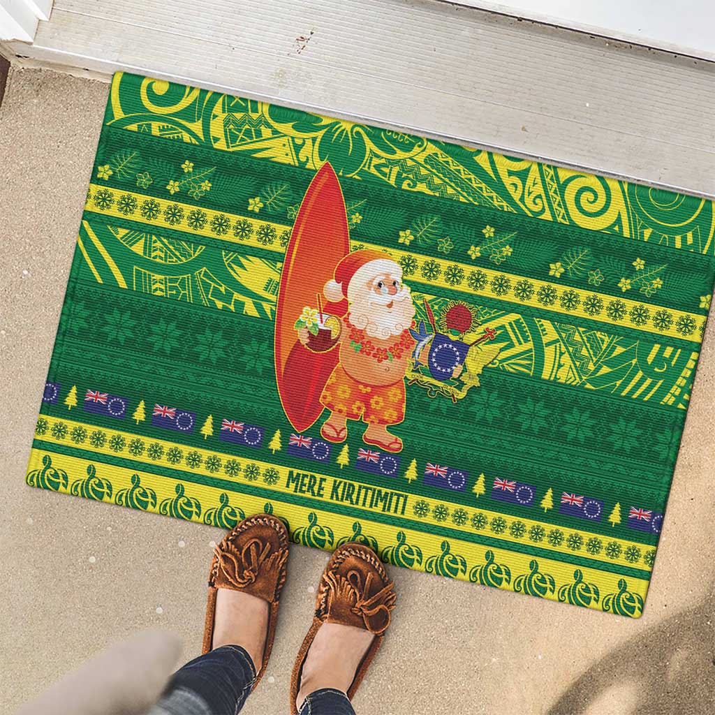 Cook Islands Christmas Rubber Doormat Surfing Santa Mere Kiritimiti - Polynesian Pride