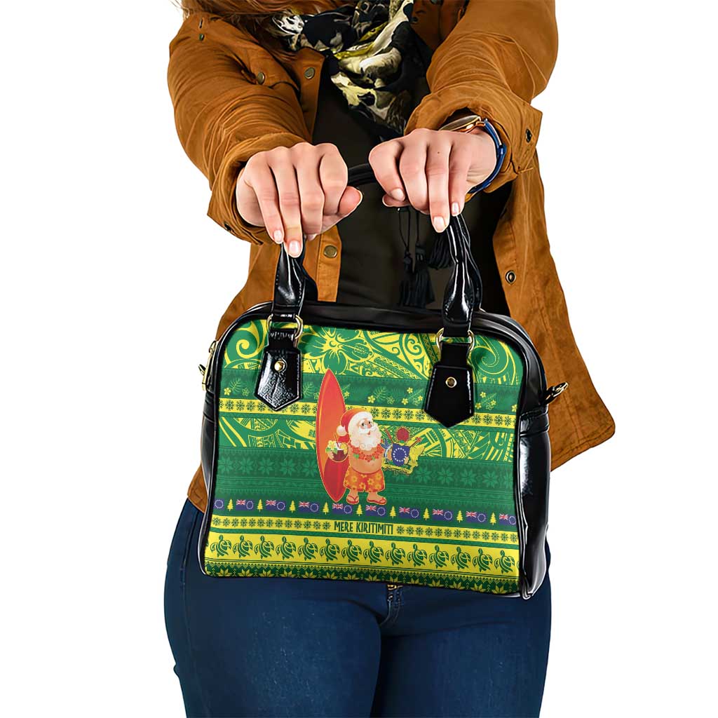 Cook Islands Christmas Shoulder Handbag Surfing Santa Mere Kiritimiti LT14 One Size Green - Polynesian Pride
