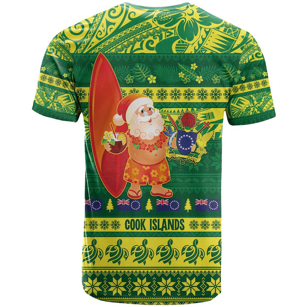 Cook Islands Christmas T Shirt Surfing Santa Mere Kiritimiti - Polynesian Pride