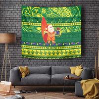 Cook Islands Christmas Tapestry Surfing Santa Mere Kiritimiti LT14 Green - Polynesian Pride