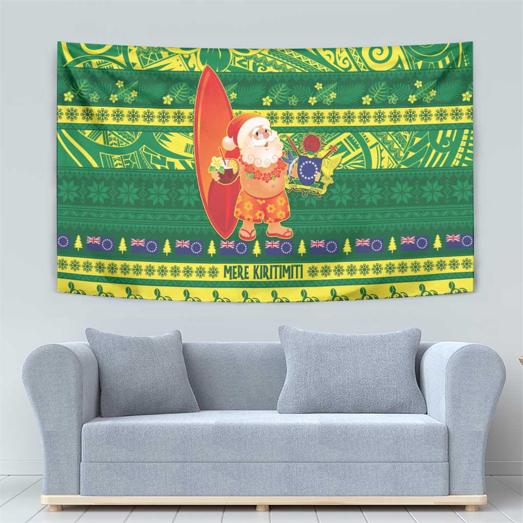 Cook Islands Christmas Tapestry Surfing Santa Mere Kiritimiti LT14 - Polynesian Pride