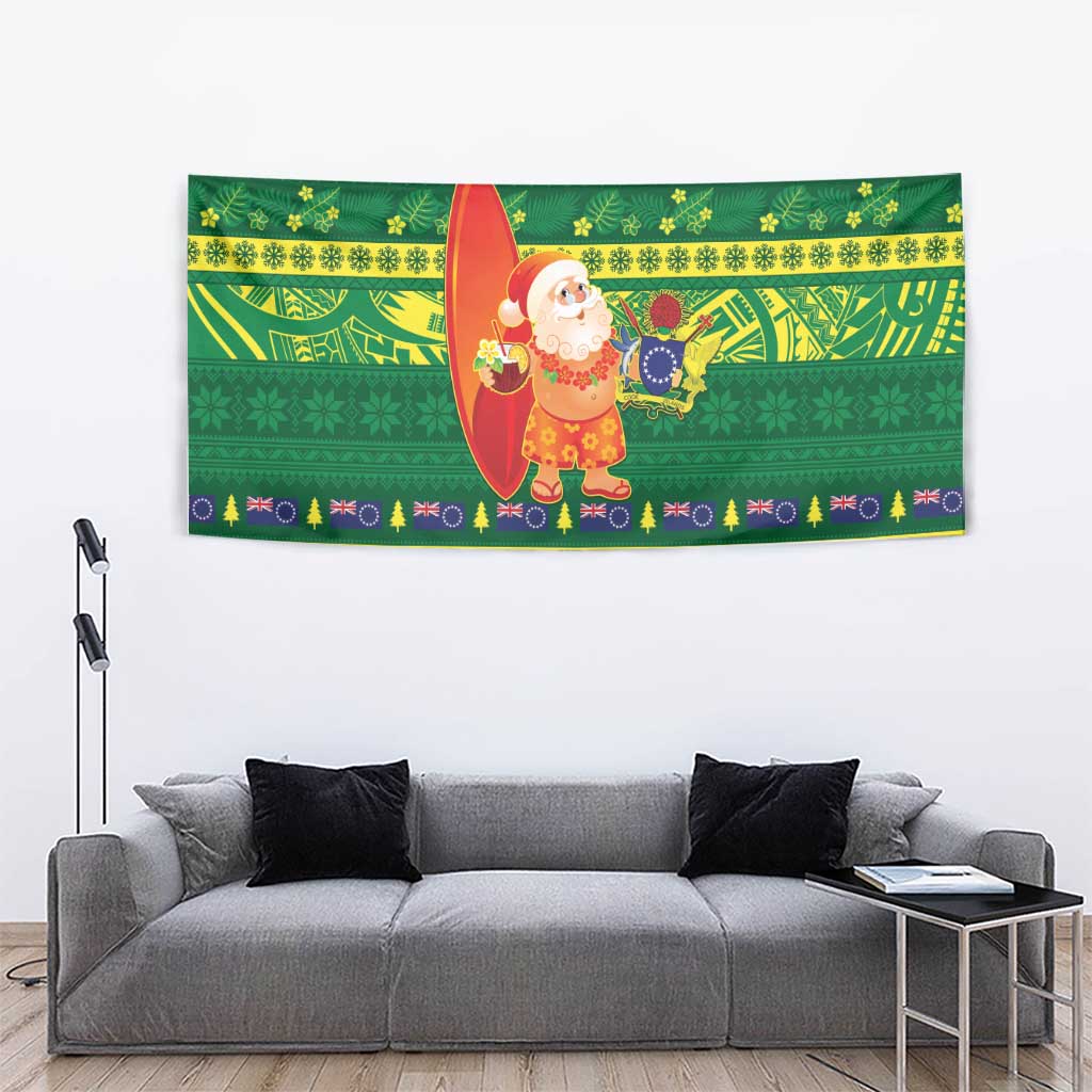 Cook Islands Christmas Tapestry Surfing Santa Mere Kiritimiti LT14 - Polynesian Pride