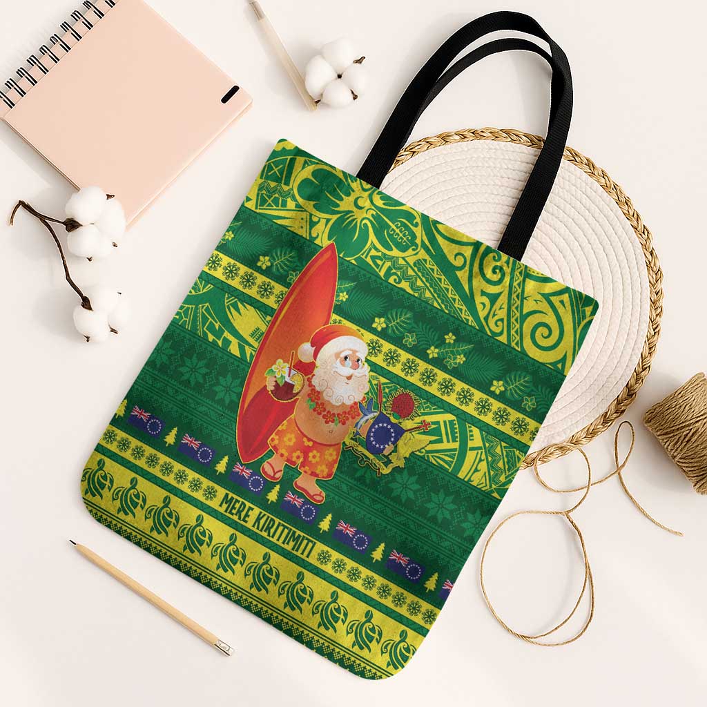 Cook Islands Christmas Tote Bag Surfing Santa Mere Kiritimiti - Polynesian Pride