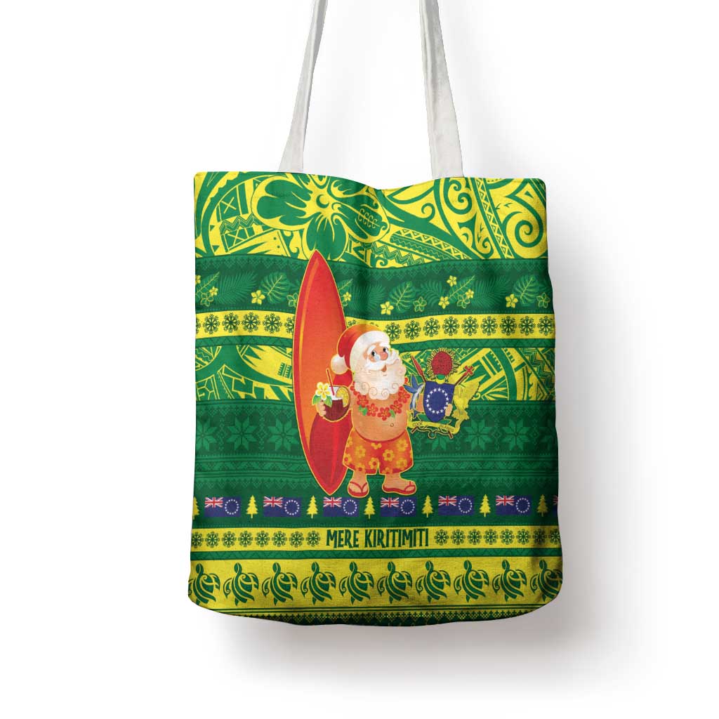 Cook Islands Christmas Tote Bag Surfing Santa Mere Kiritimiti - Polynesian Pride