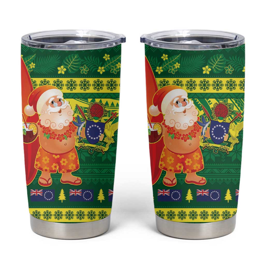 Cook Islands Christmas Tumbler Cup Surfing Santa Mere Kiritimiti - Polynesian Pride