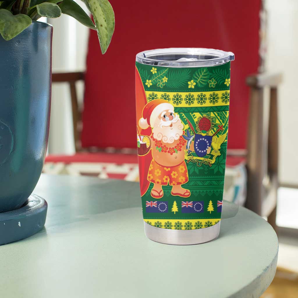 Cook Islands Christmas Tumbler Cup Surfing Santa Mere Kiritimiti - Polynesian Pride