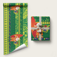Cook Islands Christmas Wrapping Paper Surfing Santa Mere Kiritimiti LT14 58" × 23" Green - Polynesian Pride